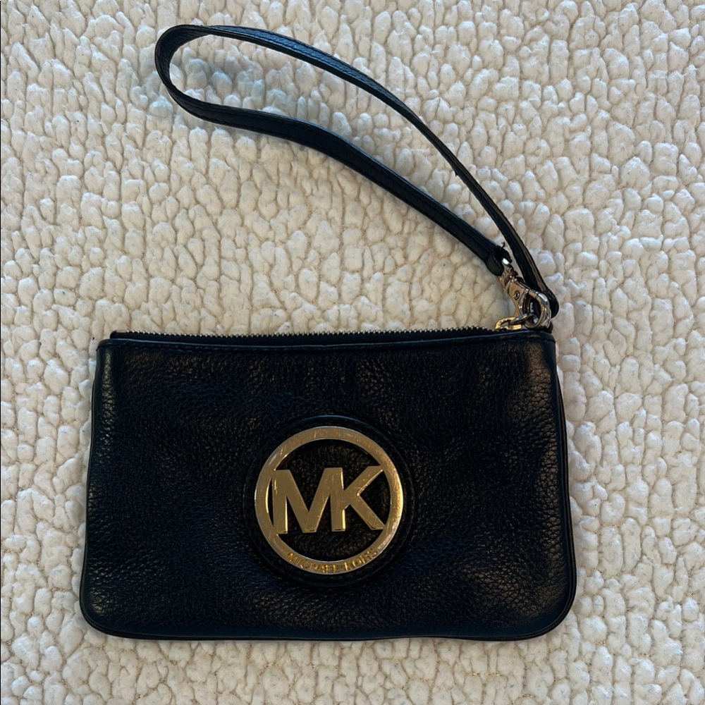 Michael Kors Black Clutch with Gold Emblem